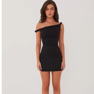 Peppermayo Exclusive - Arabella Twist Shoulder Mini Dress - Black